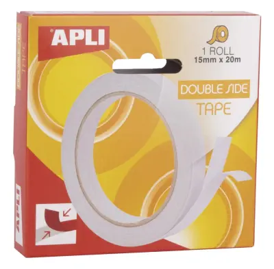 APLI Lepilni trak, dvostranski, prozoren 15 mm x 20 m