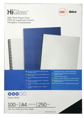 GBC Karton črn svetleč, A4, 250 g, 100 kos za vezavo