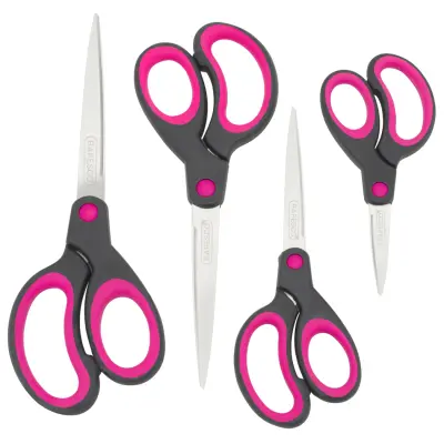 Škarje set Soft grip , 13,3/16,5/19,8/21,5cm črno-roza 4 kosi 1575