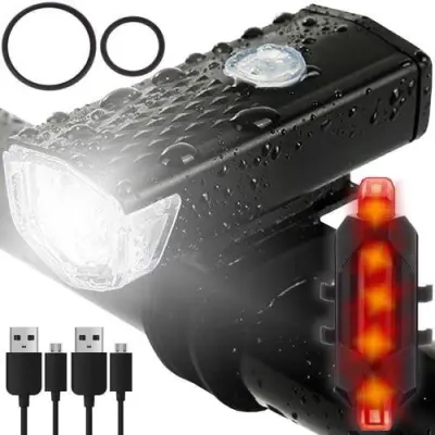 Set USB akumulatorske kolesarske svetilke + zadnja luč