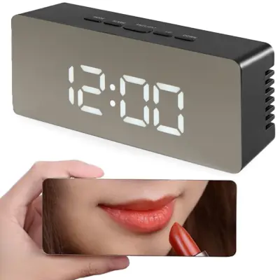 4v1 USB elektronska budilka z termometrom in ogledalom črna