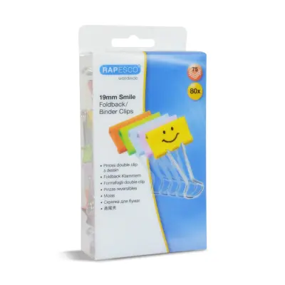 Foldback sponke 19mm  smiles multicolor 80/1 Rapesco 1428