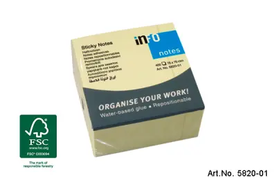 Kocka samolepilnih lističev pastel rumena  75 x 75 400l 5820-01