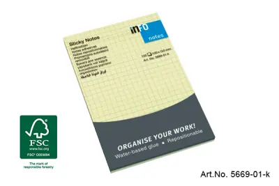 Blok samolepilnih lističev pastel rumena karo 100 x 150 100l 5669-01-K