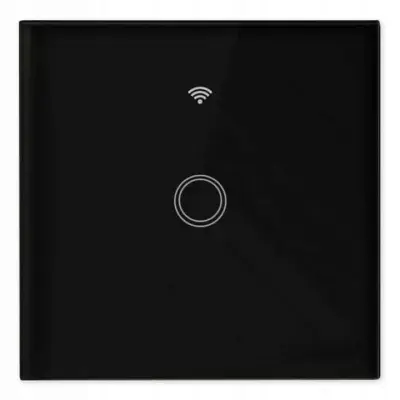 Stekleno stikalo na dotik enojno Wi-Fi Tuya črno z LED indikatorjem