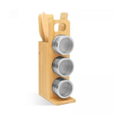 Magnetno stojalo za začimbe + kuhinjski set iz bambusa 7 delni 80 x 135 x 275 mm