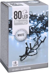 Novoletne lučke veriga 80 LED hladno bela 8m – 8 funkcij