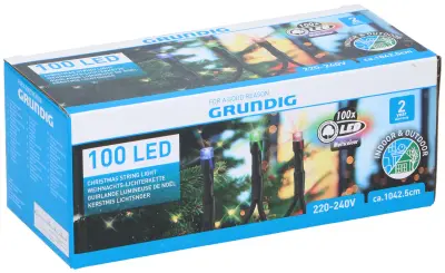 GRUNDIG Novoletne lučke veriga 100 LED RGB barvne 7,5m zunanje