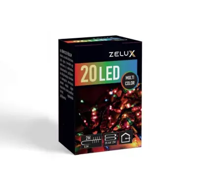 Novoletne lučke na baterije 20 LED 2m večbarvne prozoren kabel 2x AA
