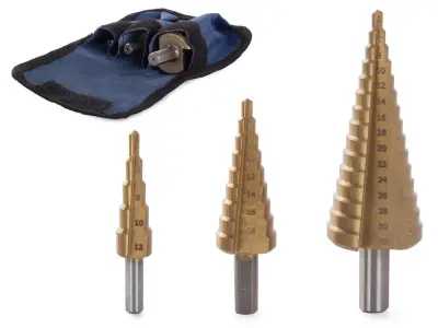 Set stožčastih svedrov 3 kos HSS titan v torbici
