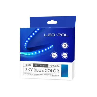 Barvni LED trak moder "SKY BLUE" 14,6w/m 12V IP20 5m
