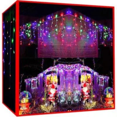 Novoletne lučke zavesa 300 LED RGB večbarvne 12m FLASH in združevanje