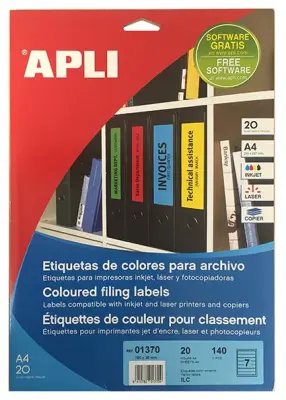 APLI Barvne nalepke\, rumene 190 x 61 mm 4/stran\, 20 listov (registr. široki)