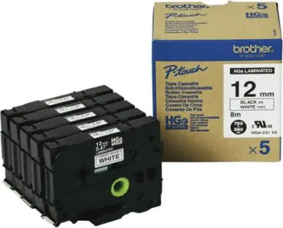 Brother HGE231 Bel/črn 12mm, visokoločljiv trak 5 kos