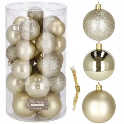 BOŽIČNE KROGE ZA BOŽIČNO JELKO, 30 kom, SET 6/5/4 cm, NELOMLJIVE PREMIUM