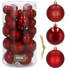 Božične kroglice rdeče 30 kos 4/5/6 cm z vrvicami