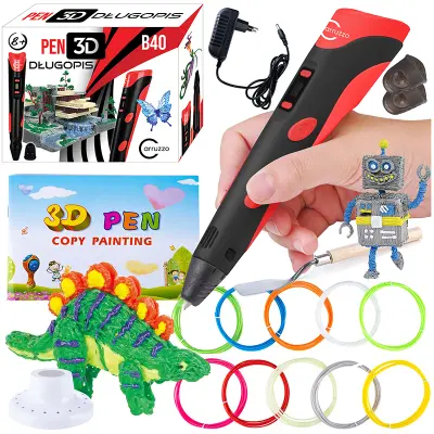 Set 3D pisala tiskalnik rdeč + 20m PLA filamentov