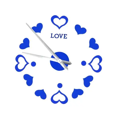 3D moderna stenska ura 130 cm modri srčki