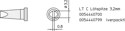Spajkalna konica v obliki dleta\, ravna Weller LT-C velikost konice 3.2 mm vsebuje 1 kos