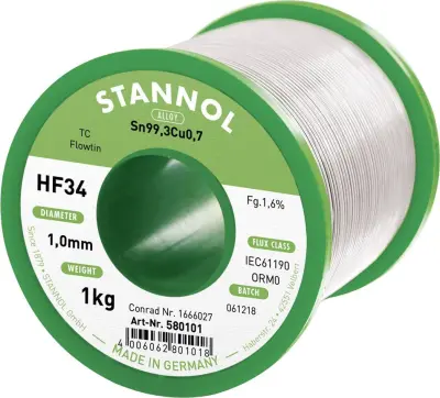 Stannol HF34 1\,6% 1\,0MM FLOWTIN TC CD 1000G spajkalna žica\, neosvinčena tuljava\, neosvinčeni Sn99\,3Cu0\,7 ORM0 1000 g 1 mm