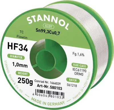 Stannol HF34 1\,6% 1\,0MM FLOWTIN TC CD 250G spajkalna žica\, neosvinčena tuljava\, neosvinčeni Sn99\,3Cu0\,7 ORM0 250 g 1 mm