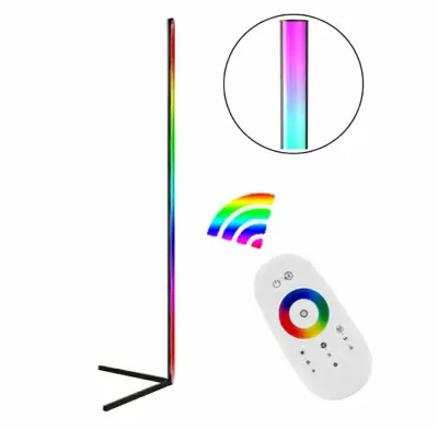 LED RGB kovinska kotna talna svetilka 140cm + daljinski upravljalnik