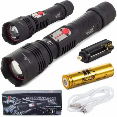 Alu akumulatorska LED vojaška ročna svetilka XM-L T6 USB 400m