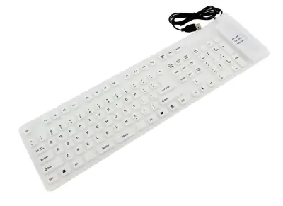 Tanka vodoodporna USB silikonska tipkovnica – zložljiva bela