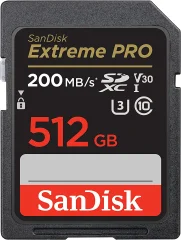 SANDISK SDXC 512GB EXTREME PRO, 200/140MB/s, UHS-I, C10, U3, V30