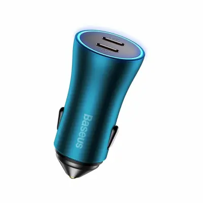 Pretvornik USB - 12-24V 5A avtomobilski 40W 2x Tip C, PD, QC, moder Baseus