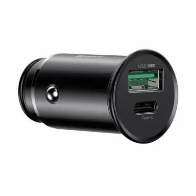 Pretvornik USB - 12V avtomobilski, 30W 1x Tip A, 1x Tip C, PD, QC, črn Baseus