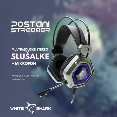 Slušalke + mikrofon WHITE SHARK GH-1841 LION srebrno/črne