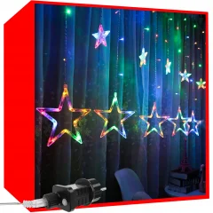Novoletne lučke zavesa 138 LED RGB večbarvne 2,5m zvezde 8 funkcij