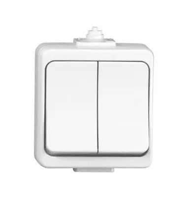 Dvojno stikalo nadometno belo IP44