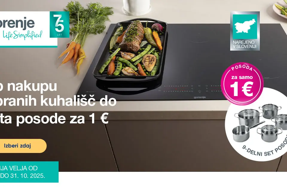Ob nakupu izbranih kuhališč Gorenje ti pripada 9-delni set posode za 1 €