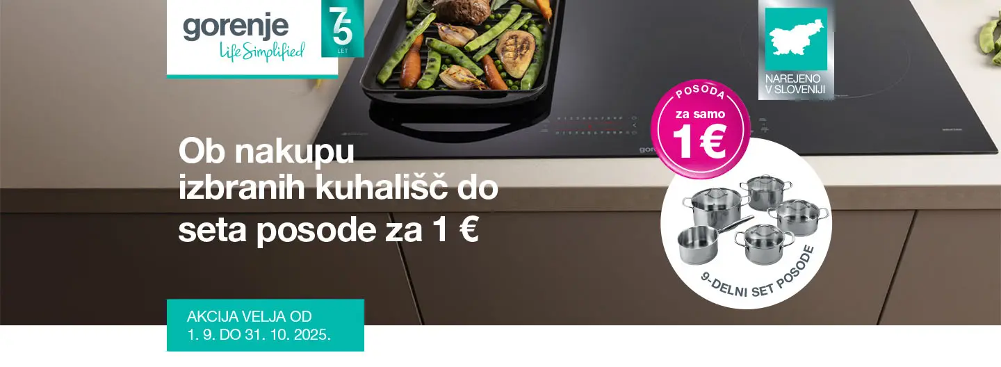 Ob nakupu izbranih kuhališč Gorenje ti pripada 9-delni set posode za 1 €
