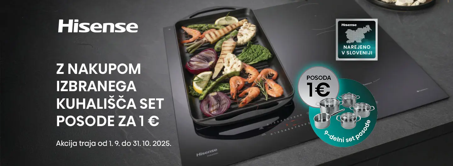 Ob nakupu izbranih kuhališč Hisense ti pripada 9-delni set posode za 1 €