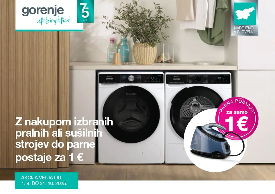 Z nakupom izbranih pralnih, sušilnih in pralno-sušilnih strojev do parne postaje za 1 €