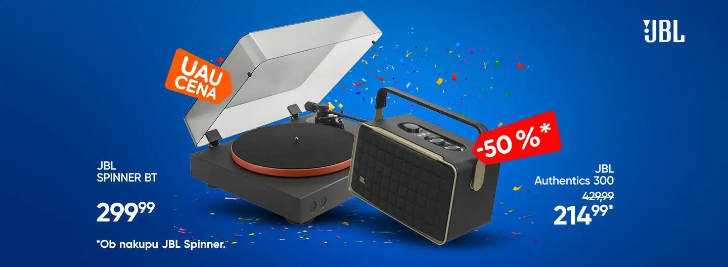 Ob nakupu JBL Spinner gramofona, prejmi zvočnik kar 50% ceneje.
