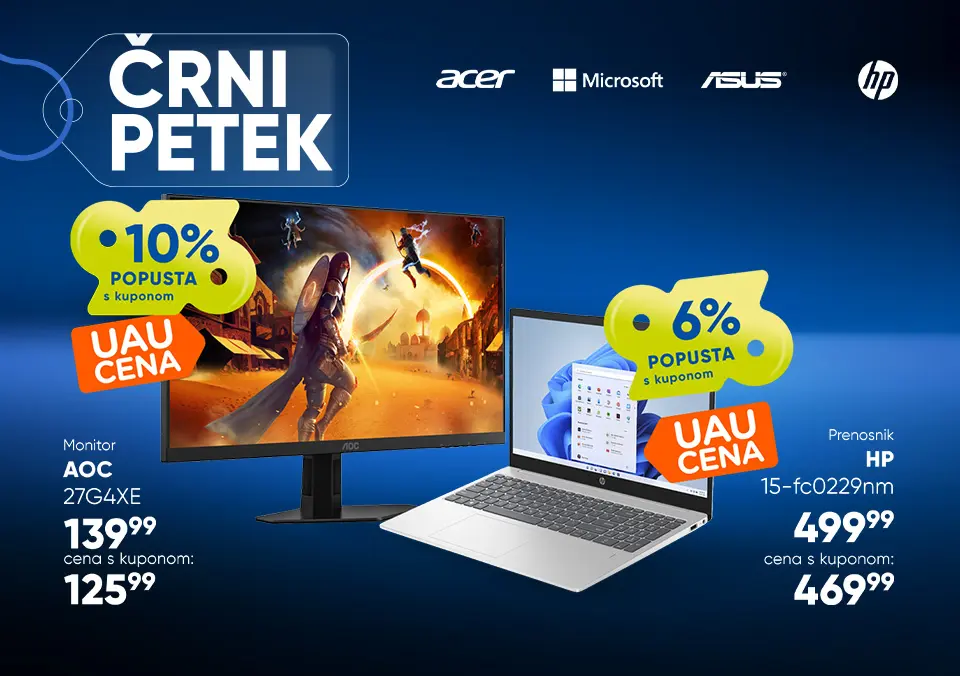 Uporabi kupon in izkoristi popust na prenosnike in monitorje