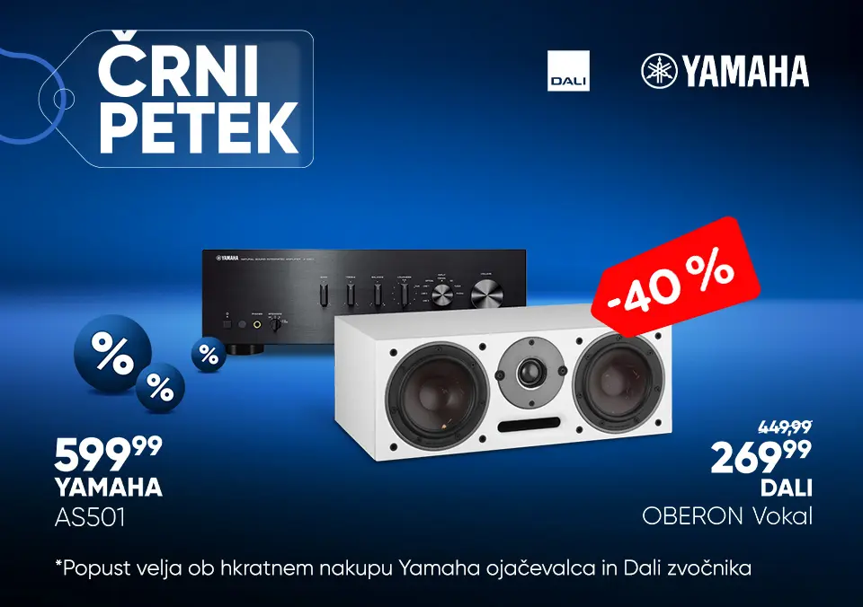 Izberi Yamaha ojačevalec in prejmi 40 % popusta na zvočnik!
