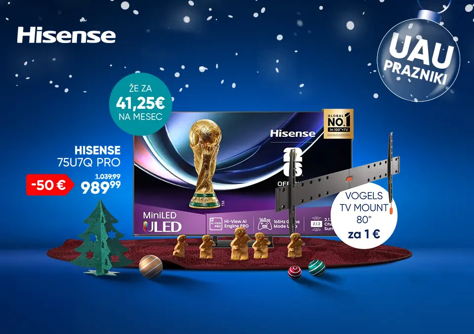 Kupi Hisense 75" TV ali več in prejmi nosilec za 1 €
