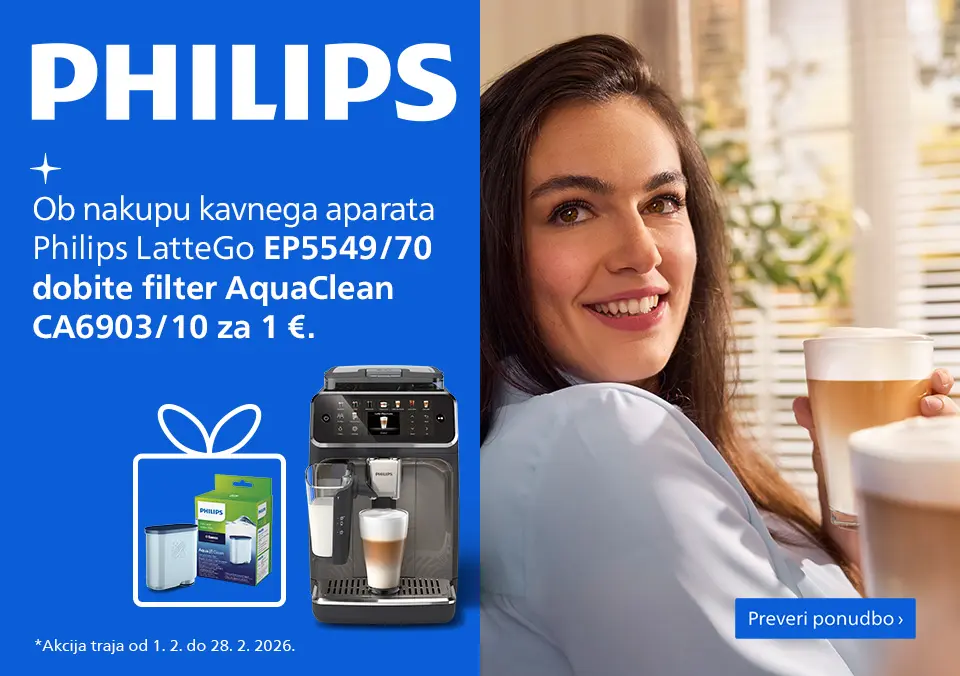 Ob nakupu kavnega aparata Philips EP5549/70 prejmi filter le za 1 €.