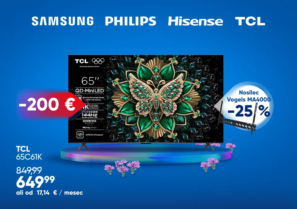 Kupi TV diagonale 65'' ali več in prejmi nosilec ceneje!