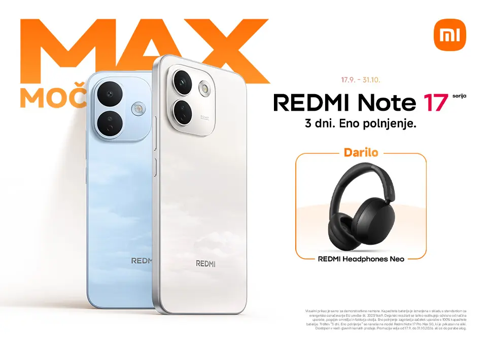 Izberi Redmi Note 17 in prejmi slušalke kot darilo!