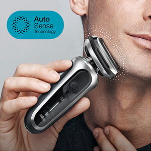<strong>Tehnologija AutoSense</strong><br>Tehnologija AutoSense analizira gostoto vaše brade in se ji prilagodi, da zajame več dlak z vsakim britjem.