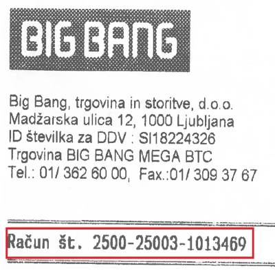 Kje najdete številko računa?